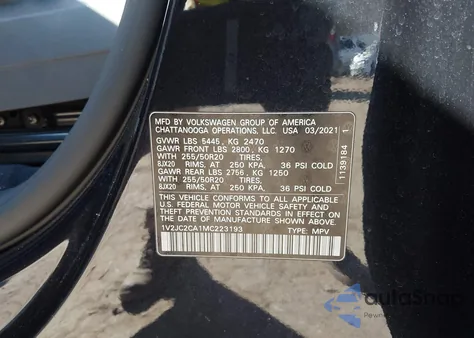 2021 Volkswagen Atlas Cross Sport 2.0T Se W/Technology from USA, damaged, VIN 1V2JC2CA1MC223193